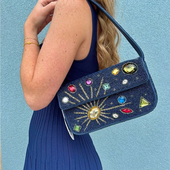 STAUD Handbags - Staud Tommy beaded bag navy celestial